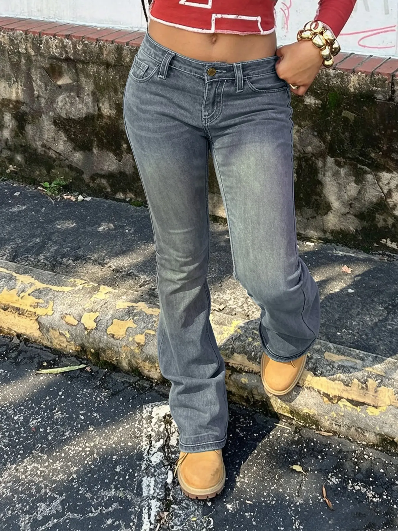 Y2K Low Waist Washed Slim Fit Flare Jeans, Vintage Casual Ankle-Length Pencil Pants, All Seasons Fashion