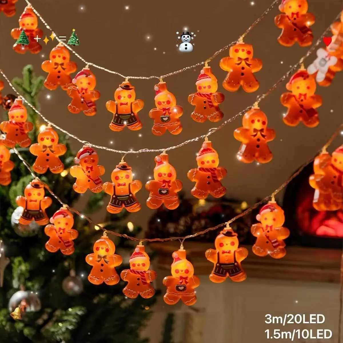 Christmas Gingerbread Man LED String Lights, Festive Holiday Party Decorations, Christmas Tree Hanging Ornaments, Set of 1