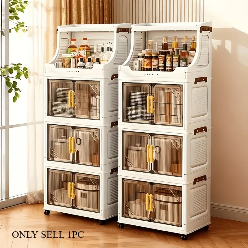 3/4/5/6-tier heavy-duty multi-functional folding storage cabinet, Collapsible closet organizers, featuring open shelves, large capacity gardening tool racks, and household storage boxes, suitable for living rooms, bedrooms, kitchens, offices