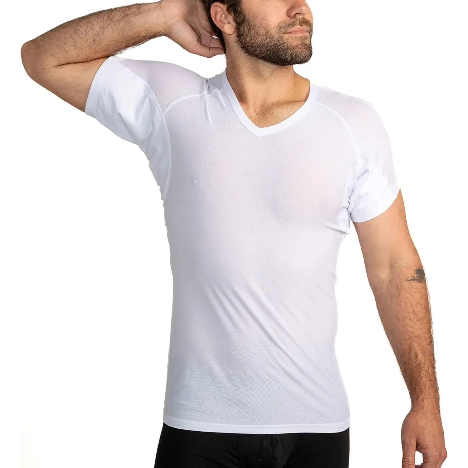Ejis Men's Ultra Breathable Sweatproof V-Neck Undershirt with Underarm Pads| Anti-Odor, Quick Dry, Invisible Under the Shirt