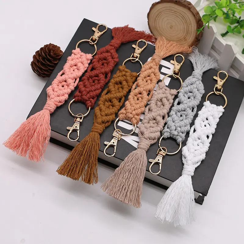 Macrame Tassel Keychain, Handmade Woven Bag Charm Trend, Cotton Rope Car Key Pendant, Decorative Hanging Ornament For Backpack Keys, Light Durable For Daily Use Gift