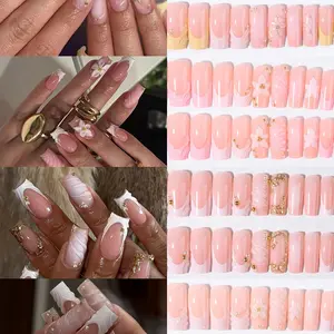 96pcs Long Square French Press-On Nails, 3D Gel Flower DIY Nail Art Design Set, Perfect for Daily Wear, Parties, Holidays