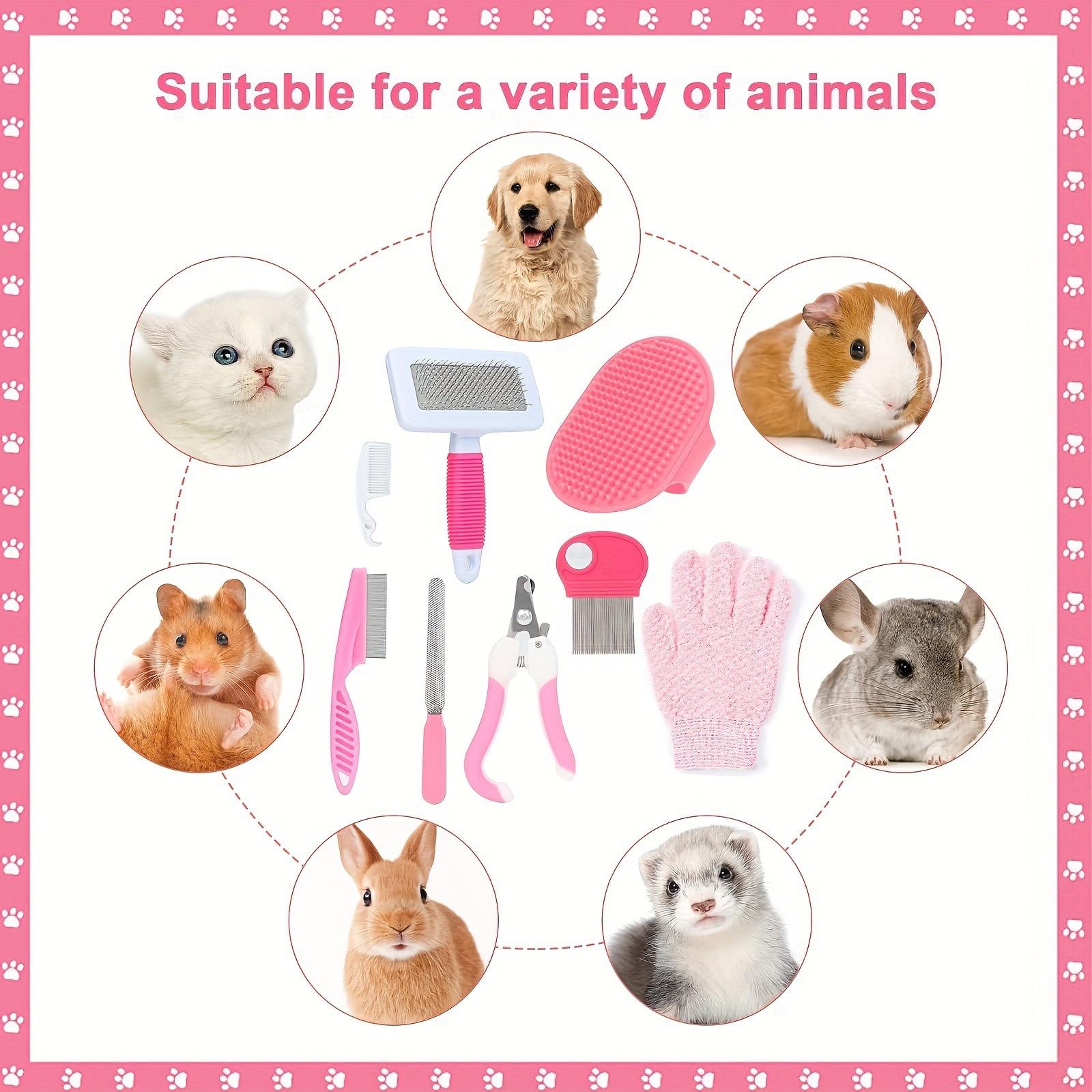 8Pcs Pet Grooming Kit for Rabbits Cats Dogs Nail Clipper Flea Comb Bath Brush Gloves Cleaning Comb Grooming Supplies for Various Animals