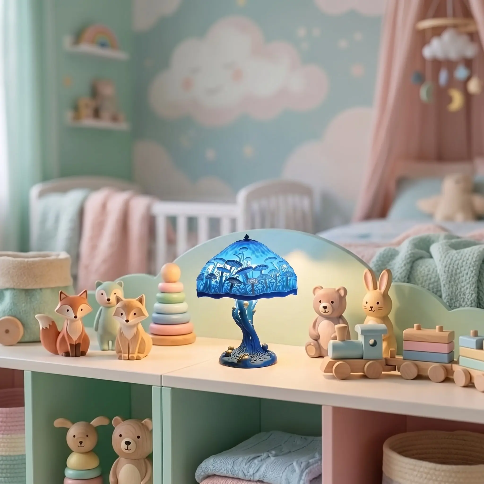Dreamy Blue 3D Mushroom Relief Night Light, Decorative Atmosphere Lighting, Enchanted Fairy Tale Lamp for Bedroom, Study & Desk, Whimsical Mother’s Day Gift