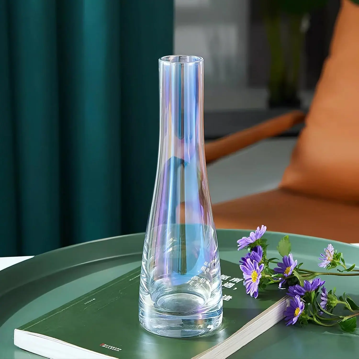 8.3'' Single Flower Vase, Small Glass Bud Vase Clear Single Stem Rose Vase | Colorful Tall Skinny Vases Thin Bud Vases  Table Centerpieces Wedding Party  Office Decor