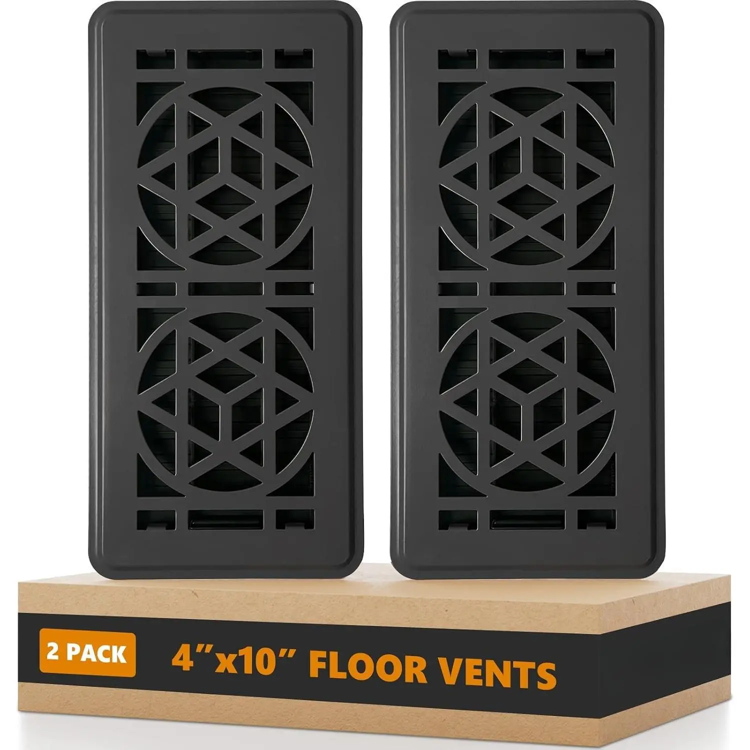 2 Pack Floor Vent Covers, Floor Register 4x10, Heavy Duty Walkable Steel Vent Cover, Adjustable Decorative Vent Covers for  Floor Ceiling or Sidewall Vent, Rust-Proof Finish (Black)