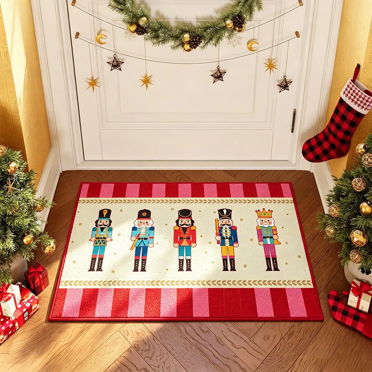 Christmas Door Mat, Nutcracker Design Retro Cartoon American Style, Non-Slip Rug, Decorative Rugs, Soft Comfortable Bedside Mat, Christmas Gift