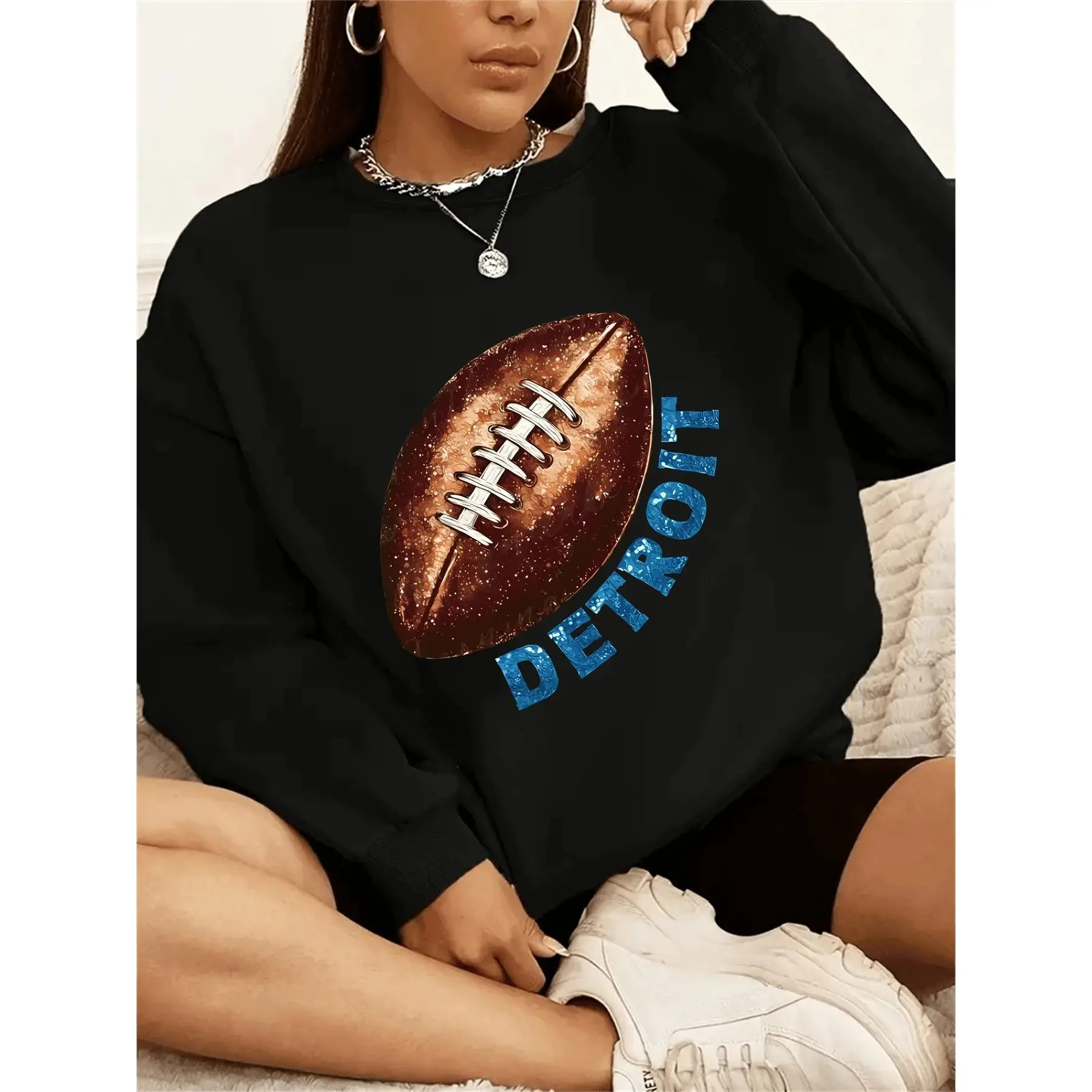Women's Fashion Rugby Long-Sleeve Sweatshirt, Cartoon Print, Pullover Sportswear