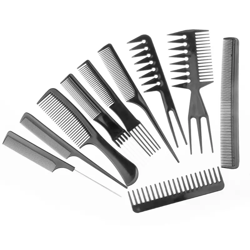 The professional hair salon tool set includes ten high-quality combs, suitable for daily use by hairdressers. Durable and anti-static design helps create the perfect hairstyle. It's an essential tool for beauty salons, boosting work efficiency and making