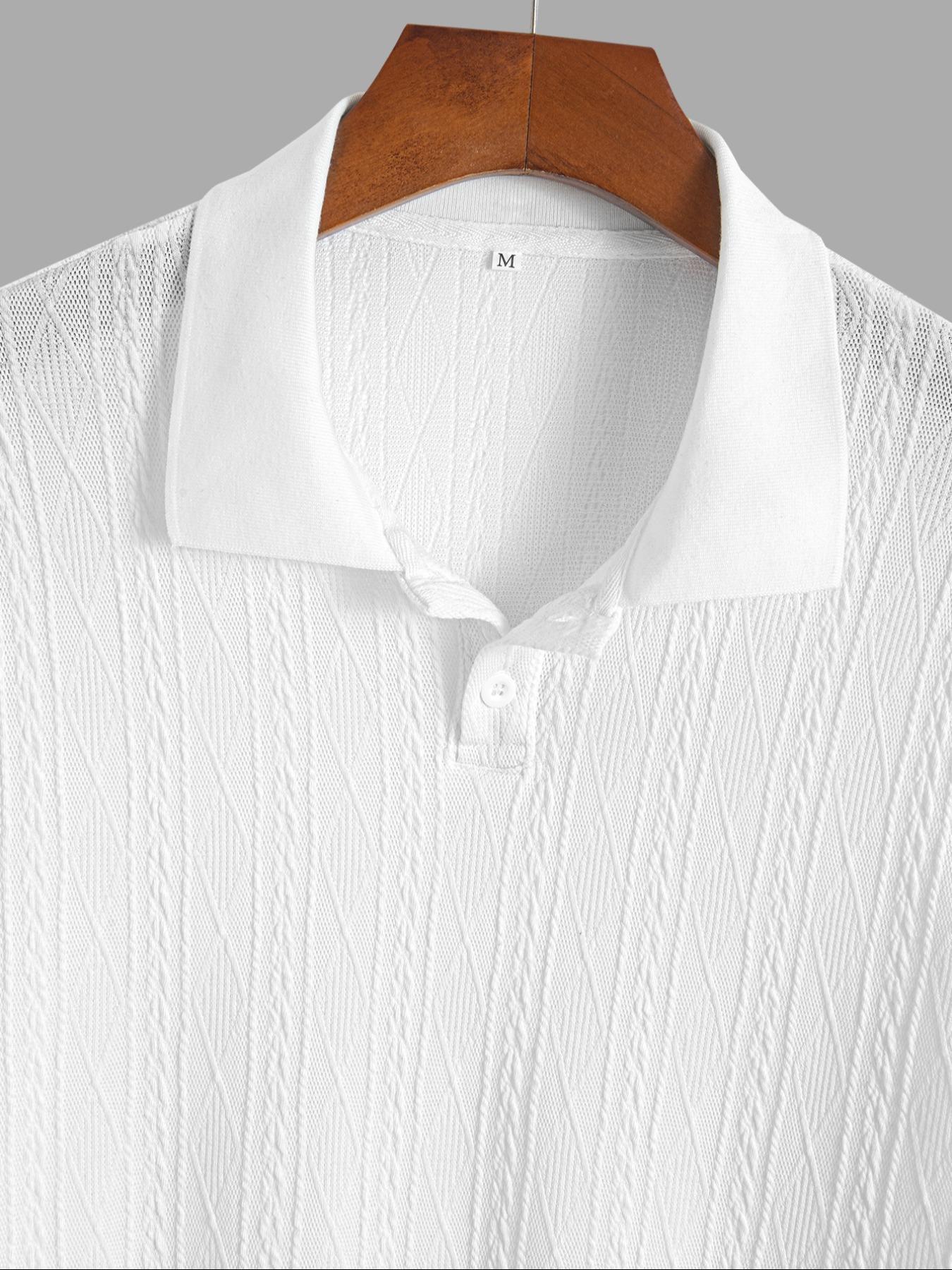 Men's Plain Textured Jacquard Knit Buttons Polo Shirt, Regular Fit Fitted Casual Short Sleeve Top for Summer, Classic Fashion Men's Clothes for Daily Wear, Menswear