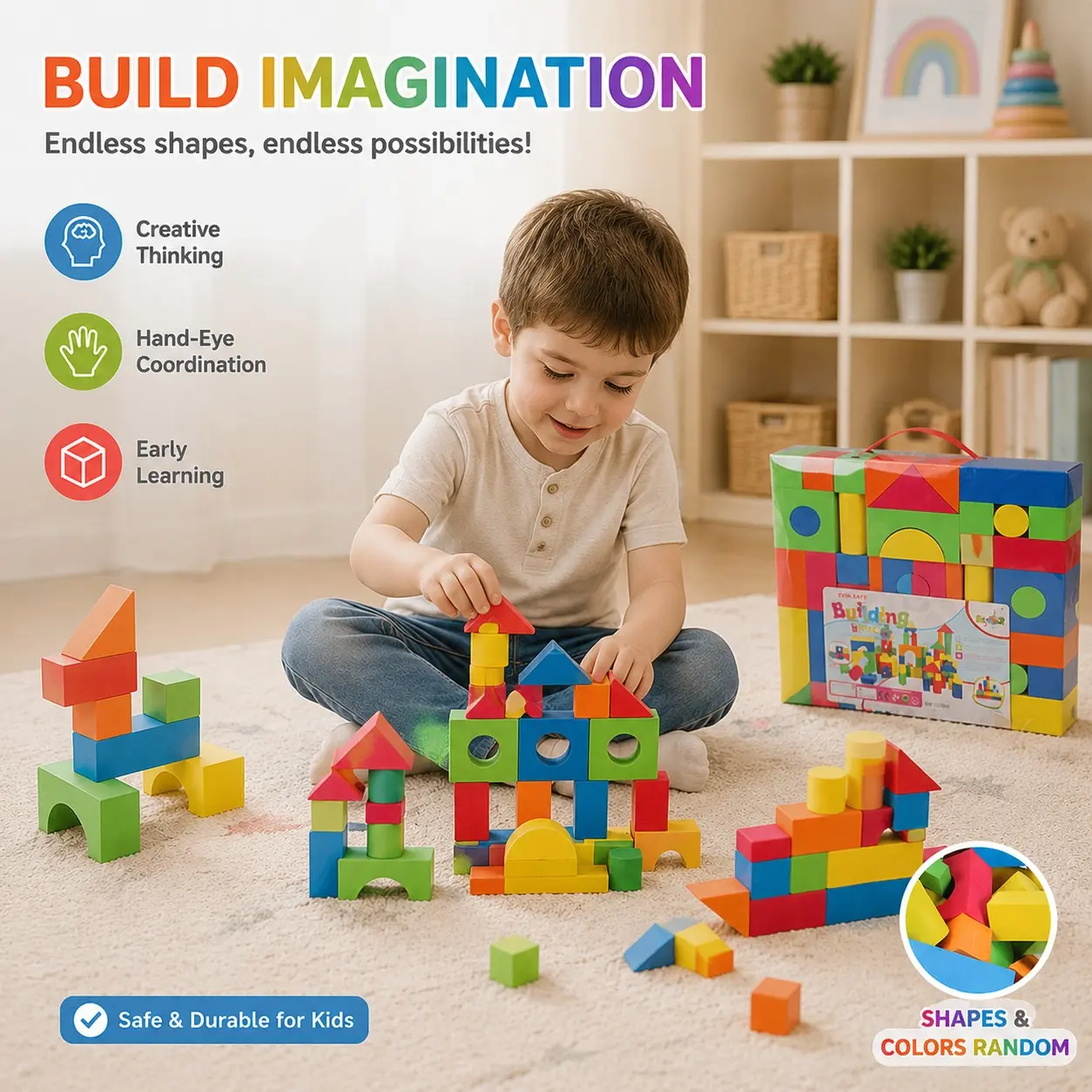 Washable Foam Blocks Set, Creative Eva Brick Toy Kit, Soft Stackable Building Toys, Stem Gift for Kids, Halloween Christmas Birthday Present