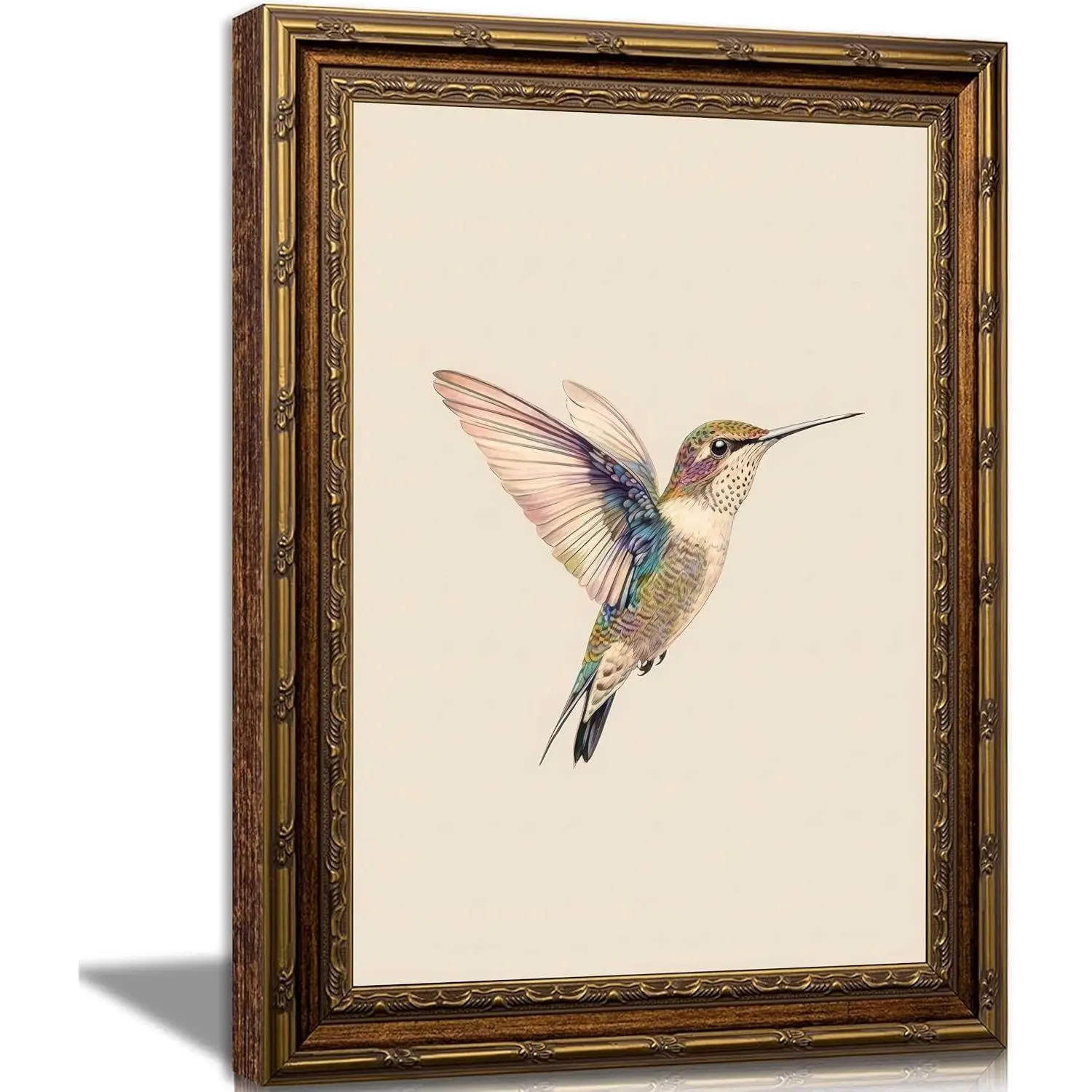 Vintage Gold Framed Nature Antique Artistic Hummingbird Wall Art, Farmhouse Decoration Painting for Living Room, Bedroom, 9x11 in Home Decor Posters & Prints, Gift