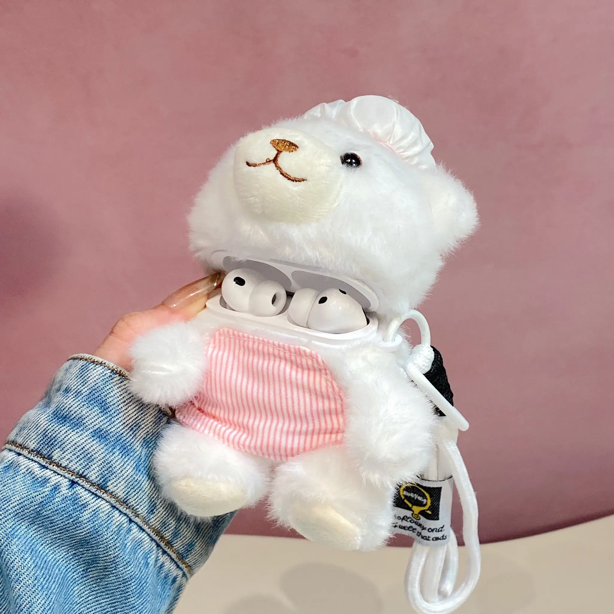 Plush Embroidered Bear AirPods Case with Cute Lanyard Compatible with AirPods 1/2/3/4 AirPods Pro/Pro2/Pro3, Accessories, Cute Accessories