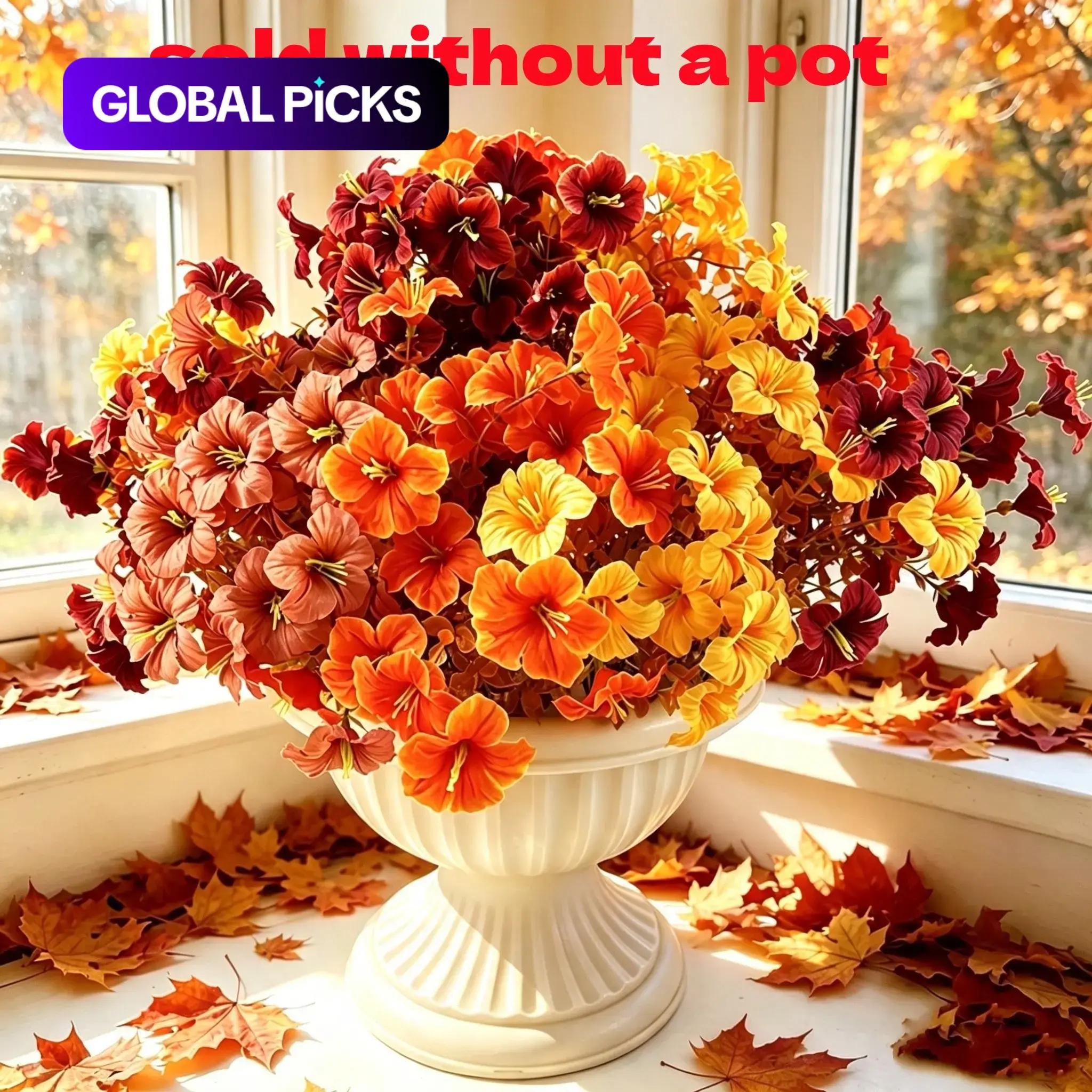 Artificial Flowers, Fall Decorative Fake Plants, 12 Pieces Realistic Eucalyptus Morning Glory Bouquets, No Watering, Perfect for Thanksgiving