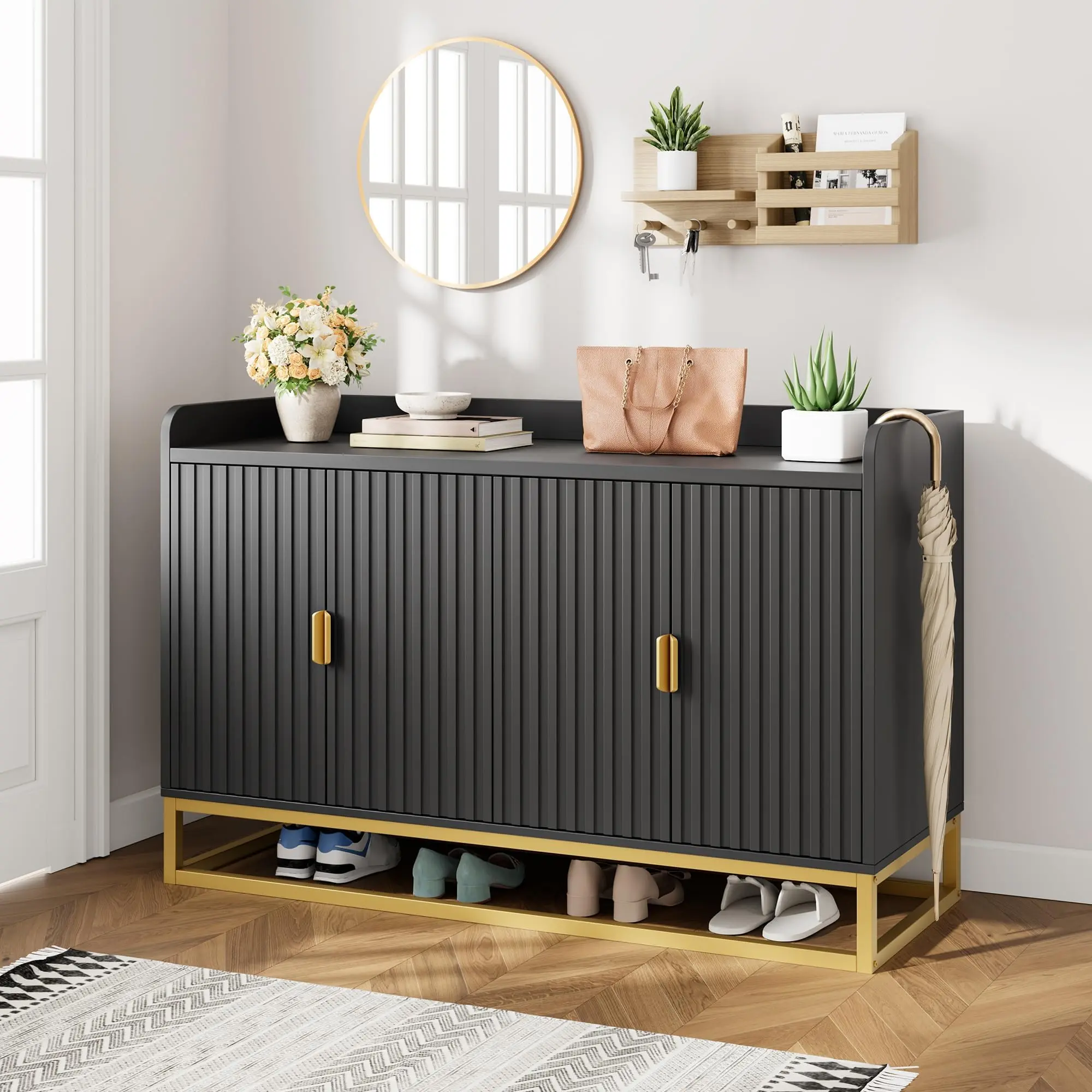 47.2 Inch Fluted Sideboard Buffet Cabinet with Adjustable Shelves and Storage, Ideal Kitchen or Dining Room Furniture