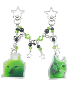 Trendy Alien Cat Dog Emoji Keychain, Hollow Star Heart Handmade Beaded Pair Keychain, Unique Gift for Pet Lovers