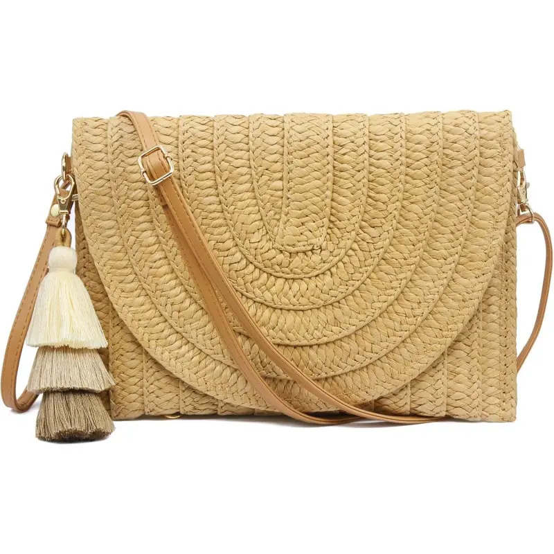 Women's Straw Clutch Purse with Adjustable Strap - Chic Casual Envelope Wallet, Crossbody/Shoulder Bag for Wedding, Holiday, Summer Beach Sports & Outdoor Protective Gear Accessories