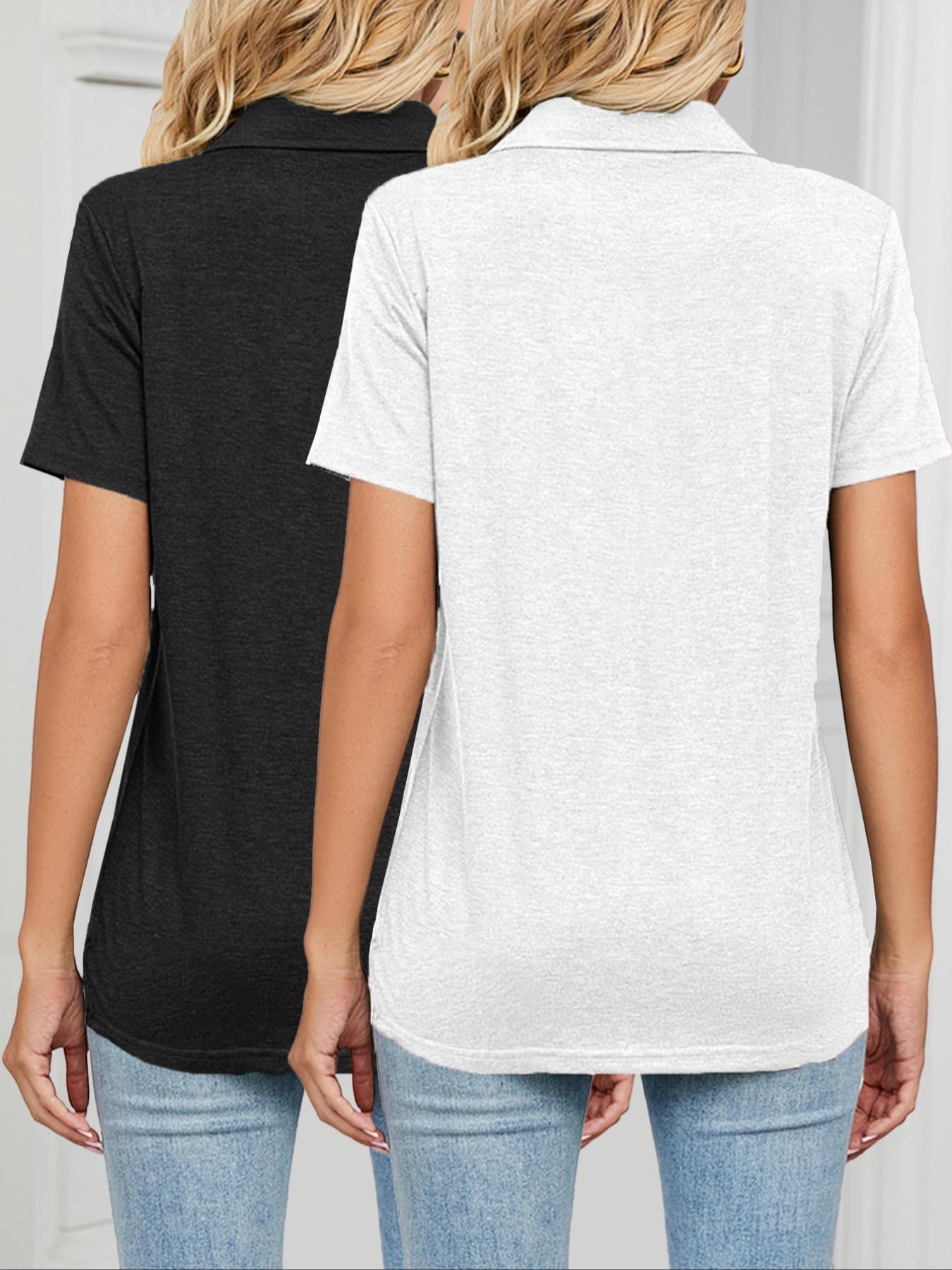 Women's Solid Color Polo Shirt, Casual Short Sleeve Collared Top for Daily Wear, Ladies Clothes for All Seasons, Cute Tops