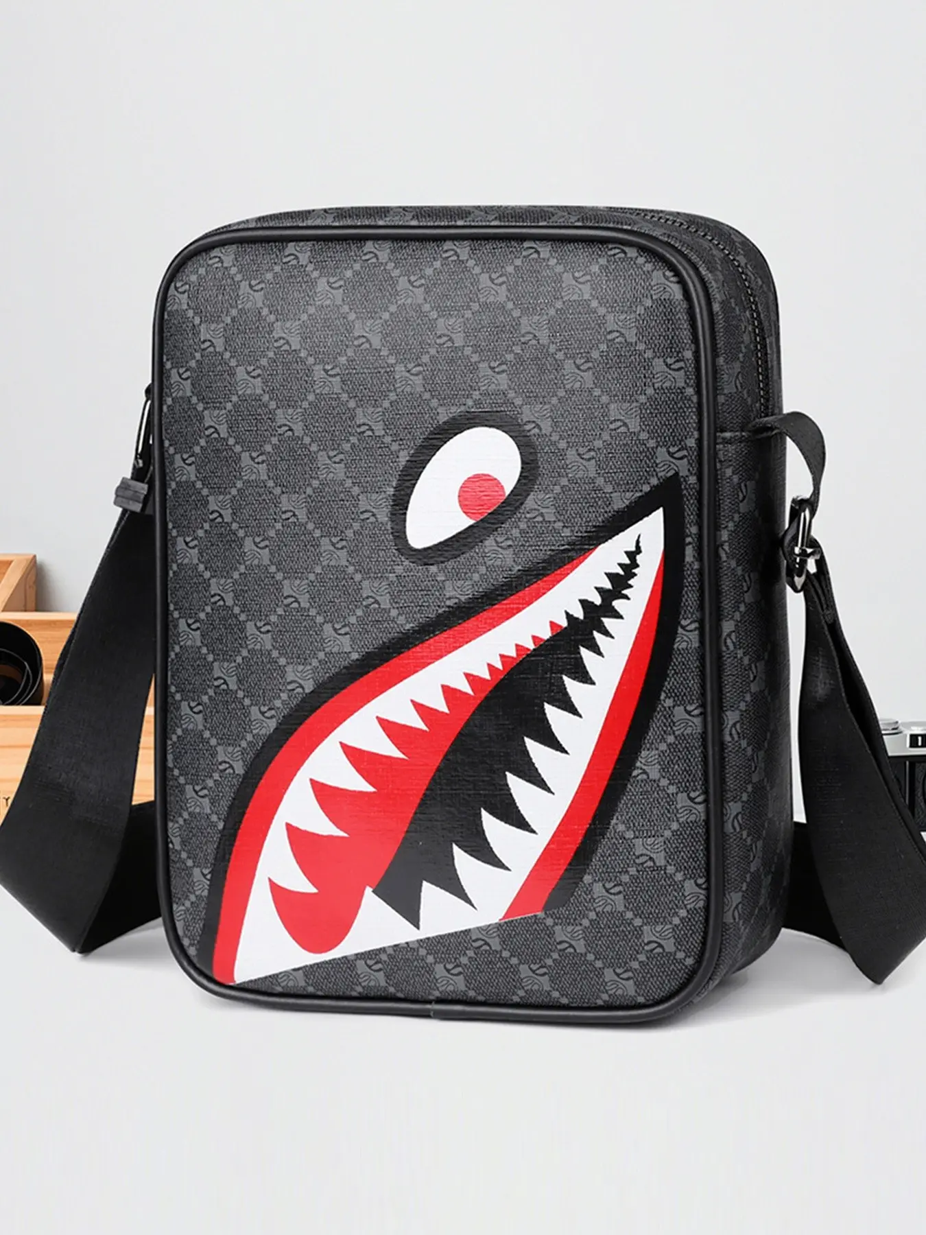Trendy Men's Crossbody Bag, Business Style Shoulder Bag, Lightweight Shark Mouth Design, Simple Texture Smartphone Case, Phone Sling Bag