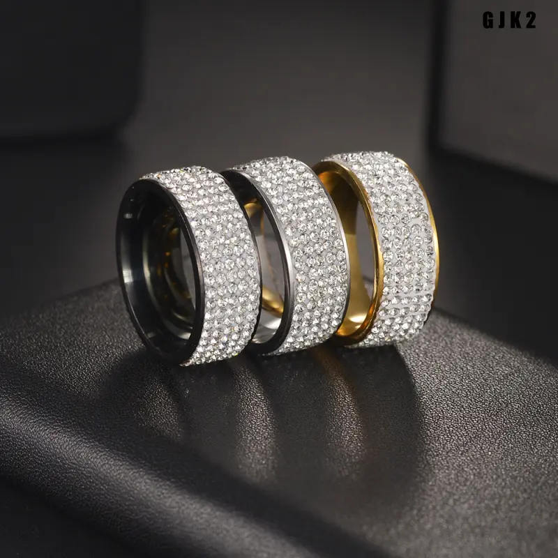 Gold-Tone Multi-Row Pave Cubic Zirconia Chunky Band Ring - Full-Paved Sparkling CZ, Polished Comfort-Fit Statement Ring, Stackable Minimalist Unisex Fashion Jewelry for Casual Events, Holiday Gift