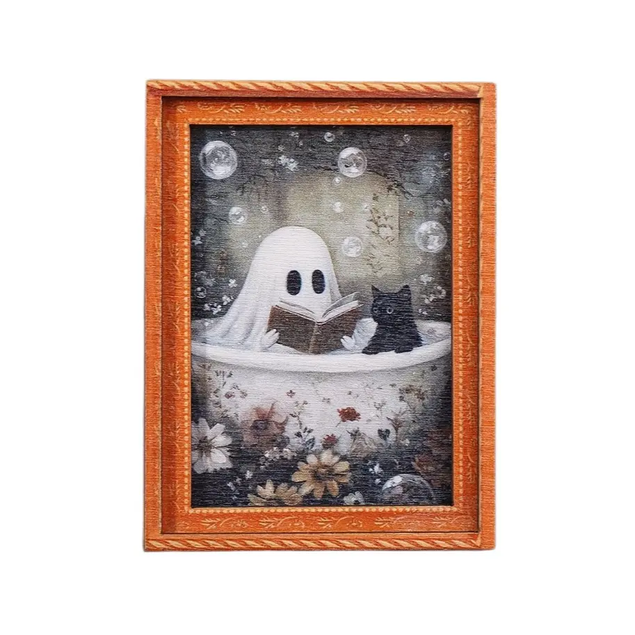 [Mini Painting Frame Magnet] Fun Ghost Element Style 1pc Mini Picture Frame Fridge Magnet | Painting Style Home Decoration Prop | Wonderful Holiday Gift