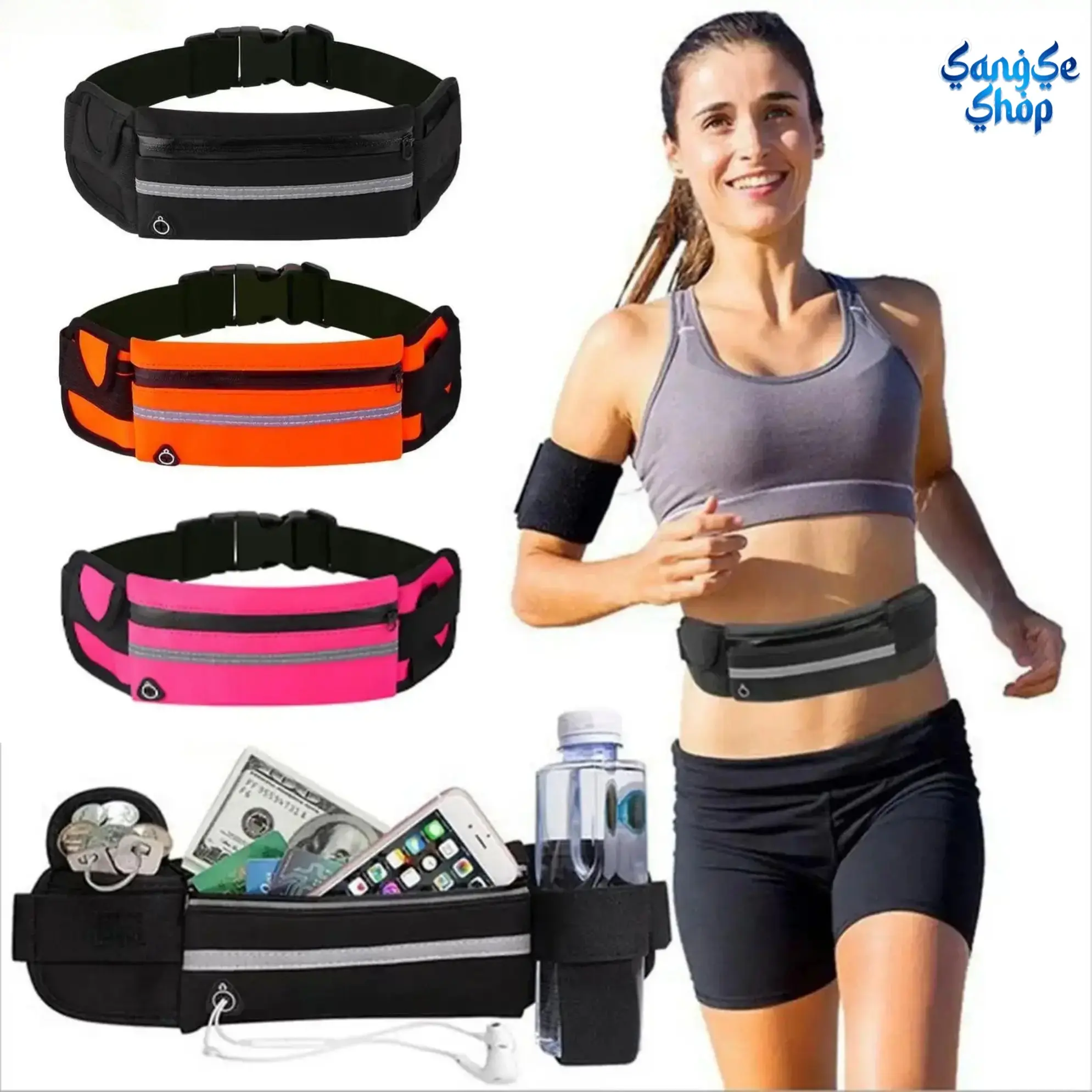 Unisex Running Waist Pack - Slim Fit Water-Resistant Rainproof Neoprene Belt with Phone Holder, Adjustable Buckle, Key Holder, Reflective, Lightweight, Flexible, Fits 22"-50" Waist for Running, Travel, Hiking