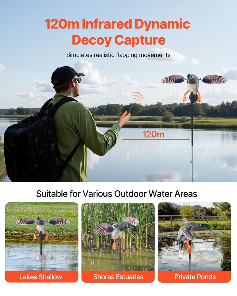 VEVOR Spinning Wing Motion Duck Decoys, Outdoor Teal Decoys for Hunting, Floating Duck for Pool, Pond, and Lake, Realistic Plastic Duck Hunting Decoy, Garden Yard Decoration, Easy to Carry, 1-Pack