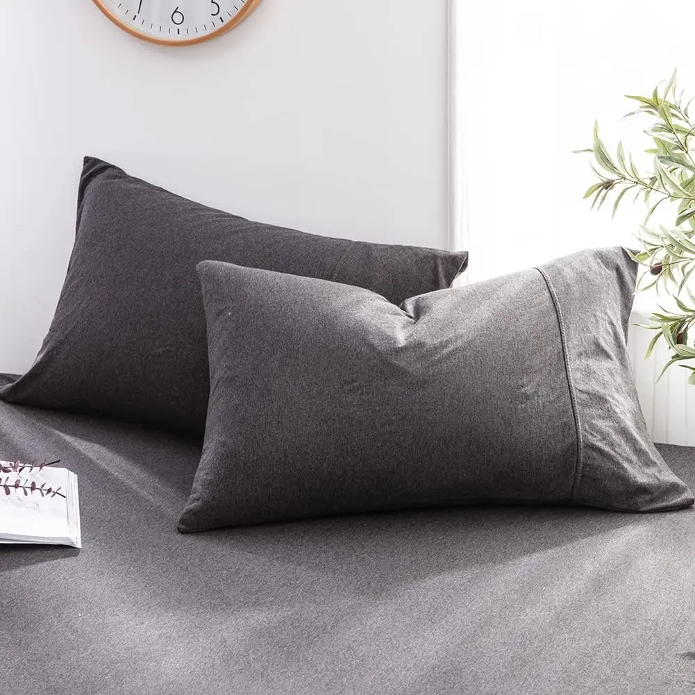 Jersey Knit Pillowcases  Size - Charcoal Grey Pillowcases Set of 2 with Ultra Soft Breathable Pillowcase and Envelope Closure, 20x30 inches