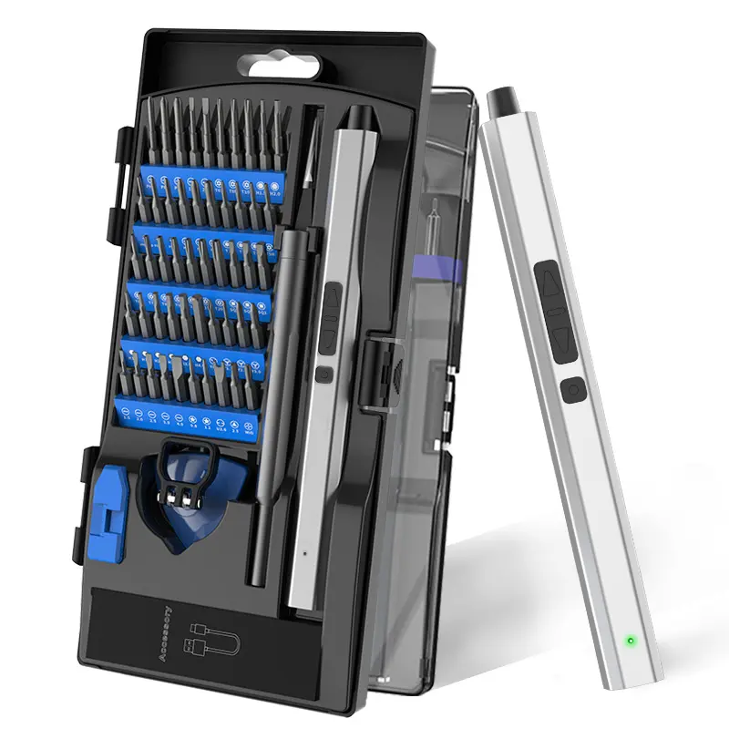 Transparent case 62-in-1 small precision electric screwdriver set, manual and automatic, rechargeable with torque
