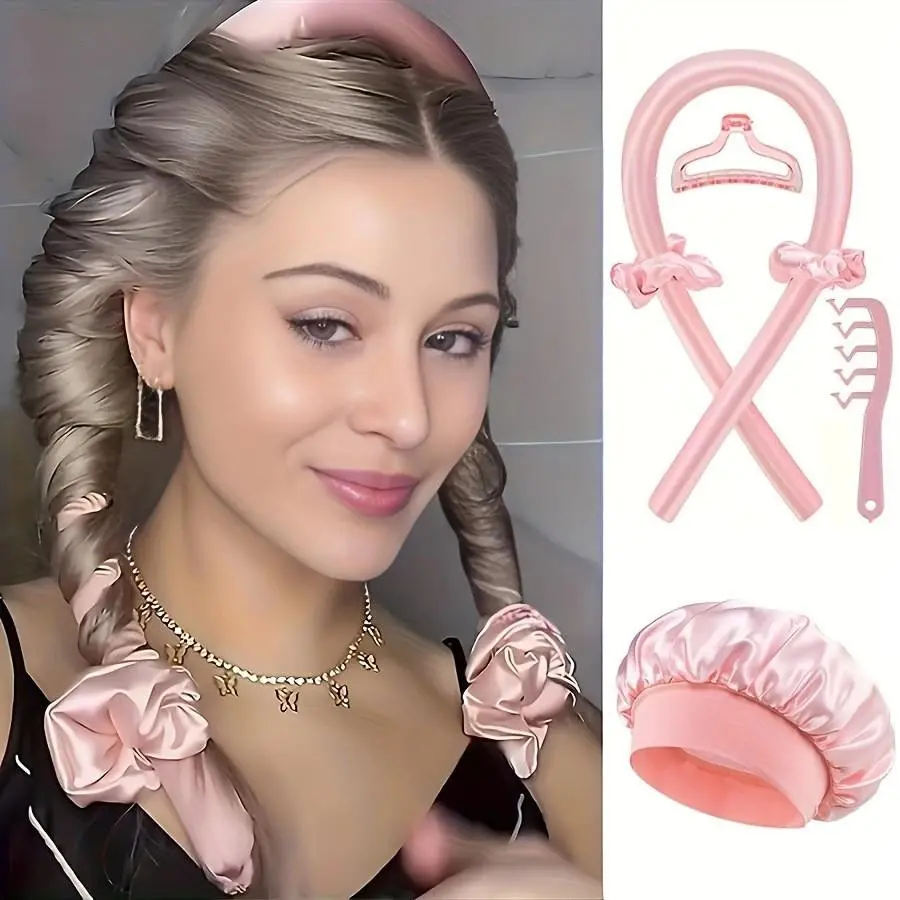 No Heat Curling Wand, Lazy Sleep Wave Maker, Hair Safe Curler, Large Elastic Band, Sleep Cap Hair Clip, Easy-To-Use Hair Styling Tool, Heatless Curlers