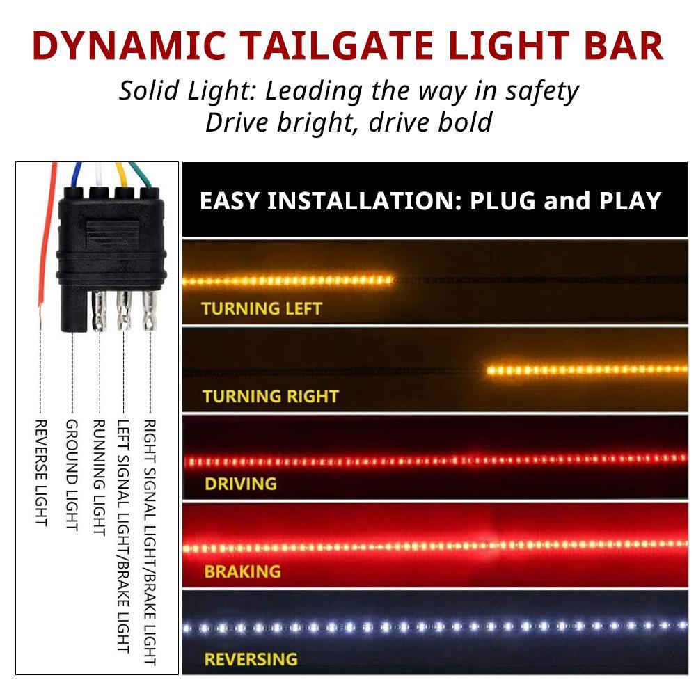 48 Inch 3 Row LED Light Strip, Truck Tailgate Light Strip with Red Running Brake Lights, White Reverse Light, Amber Turning Signals Strobe Interior Lights, Tailgate Light Bar, Led For Car, Led Car Lights