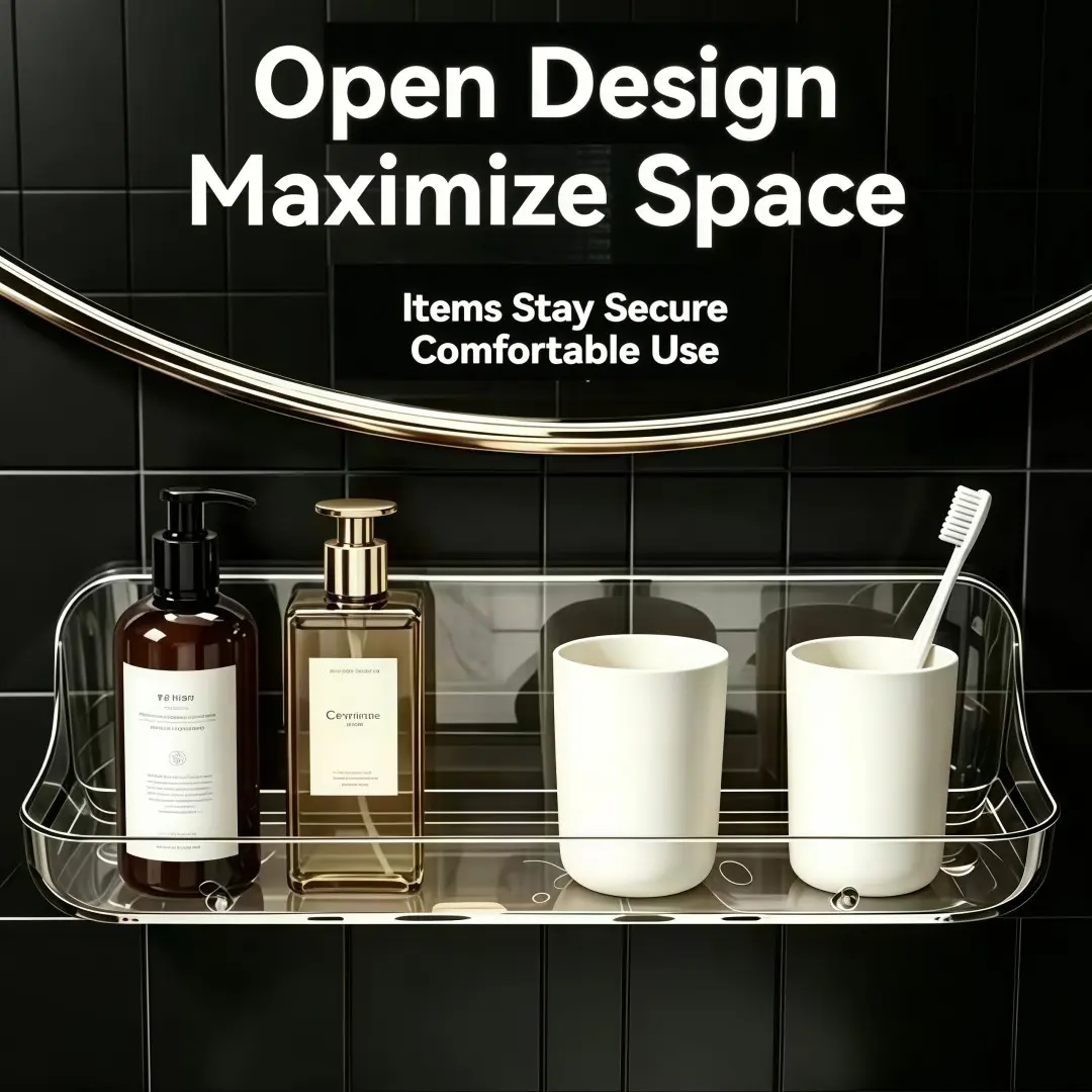 Transparent Acrylic Wall-Mounted Bathroom Shelf, No Drilling Required, Soap Dispenser Organizer, Home Storage Solution, Transparent Storage Rack