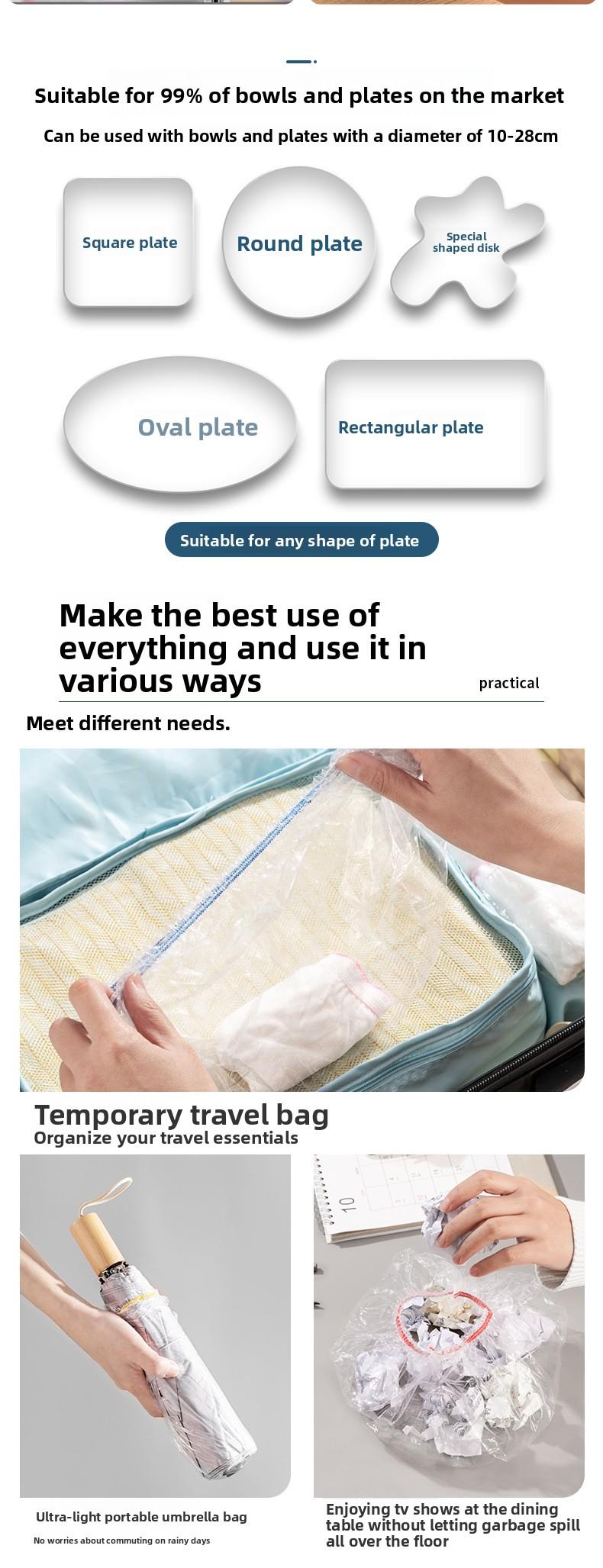 Transparent Disposable Food Covers, Elastic Stretch Bowl Caps for Leftovers, Universal Fit Bowl & Dish Wraps