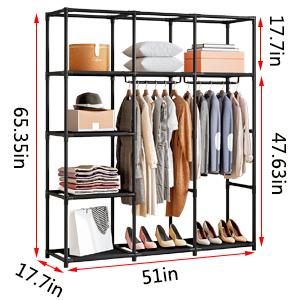 LINZINAR Portable Closet Large Wardrobe 51in Clothes Organizer with 2 Shelves 4 Hanging Sections Metal Frame Dustproof Home Bedroom Storage