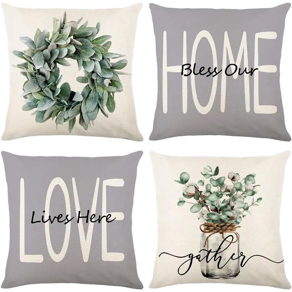 Throw Pillow Covers 16x16 Set of 4  Pillow Covers Grey Cushion Cases Decorative Pillowcases for Sofa Couch Living Room Outdoor  Decor