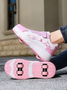 Unisex Kids Roller Skates, Four Detachable Wheels, PU Leather Upper, Rubber Sole, Suitable for Active Children Outdoor Sports Shoes