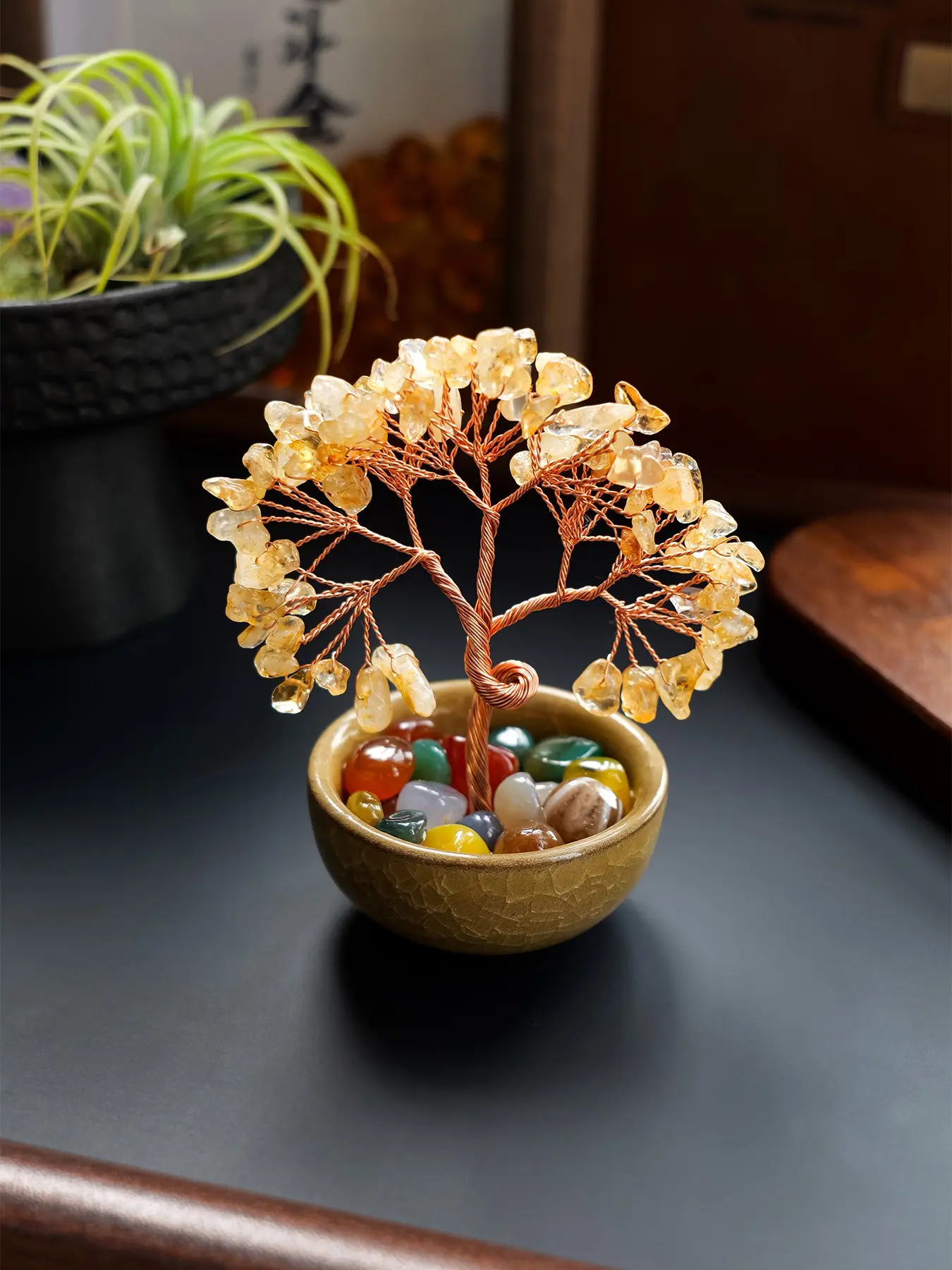Natural Mini Amethyst Citrine Strawberry Quartz Money Tree, Ceramic Pot Included, Small Desktop Spiritual Decor Gift, Lucky Crystal Tree