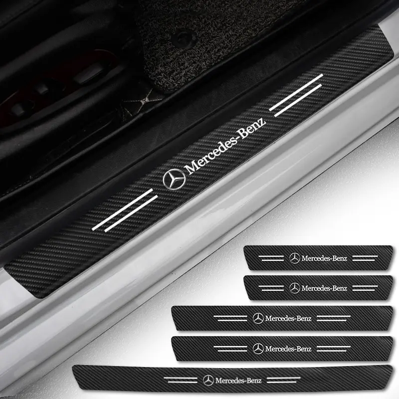 Carbon Fiber Car Door Sill Threshold Protector Logo Stickers For Mercedes Benz AMG W211 W205 W213 W203 A207 C218 CLA CLS E Class