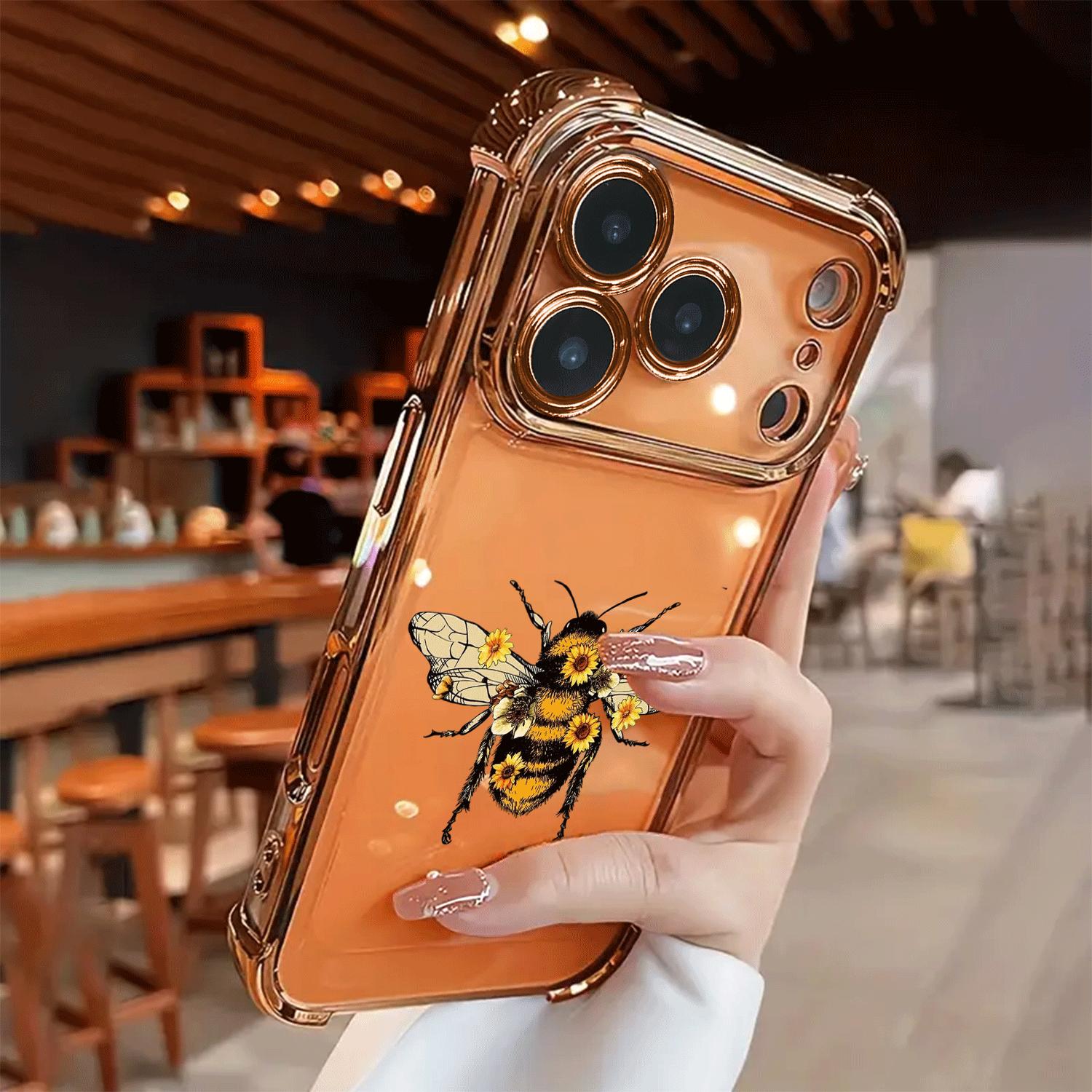 Creative Sunflower Bee Pattern New Electroplating Transparent TPU Airbag Anti-drop Mobile Phone Case For iPhone 17 Pro Max 16 15 14 13 12 11 Simple Fashion Shockproof Soft Case Protective Case Personalized Creative Case