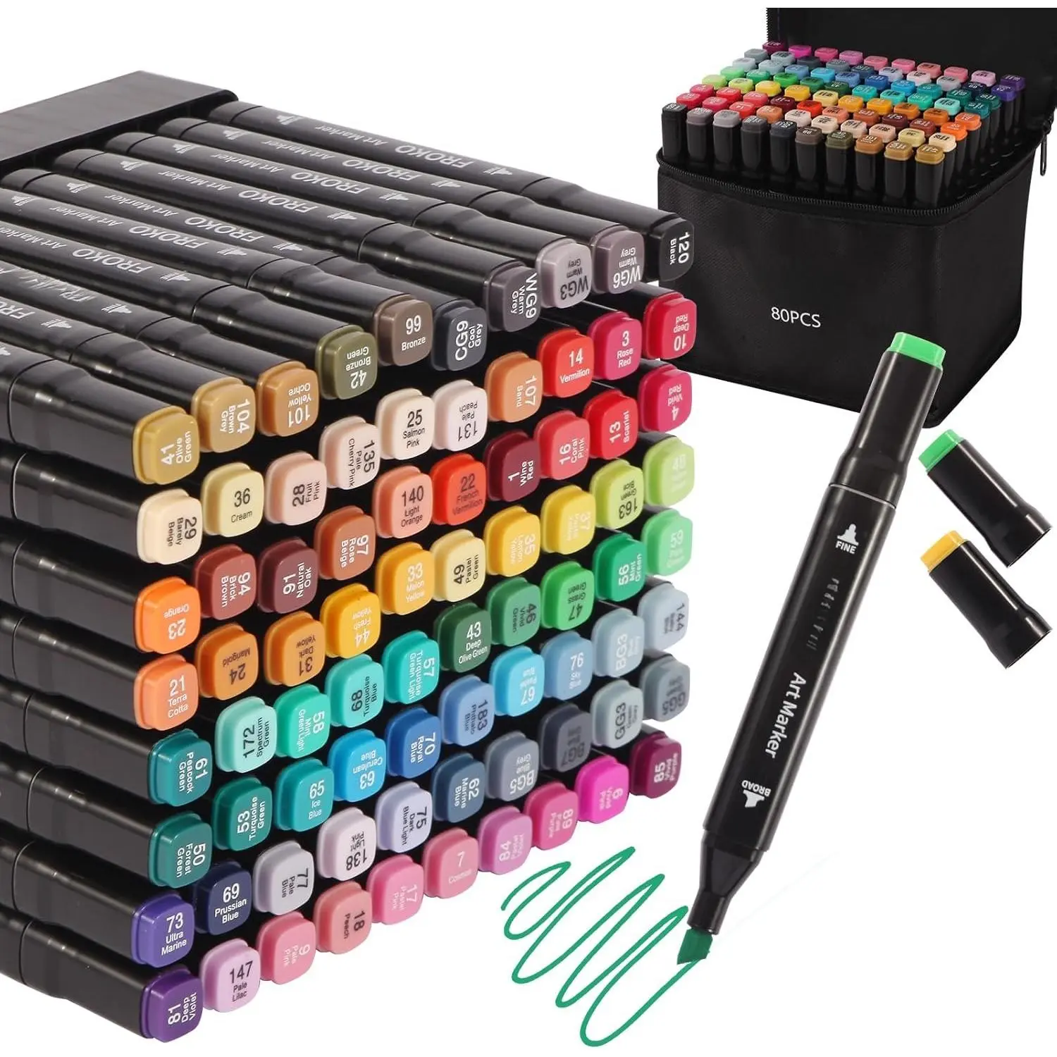 Markers, 80 Colors  Tip Art Marker,Coloring Marker, markers for adult coloring books no bleeding