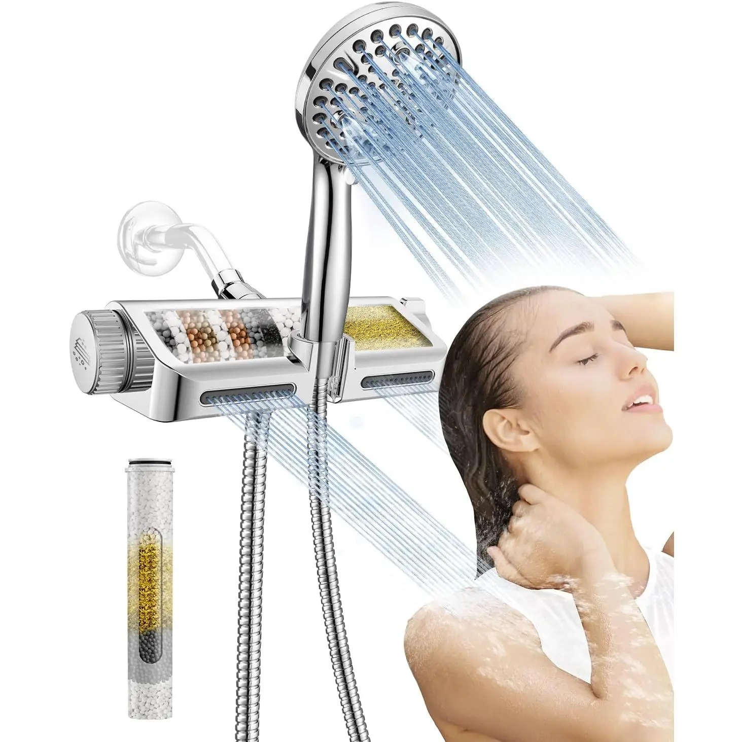 Filtered Shower  with Handheld Combo -  2-in-1  System with Massage Shower and 10 Modes Hand Held Shower High  with  in Power Wash Mode (Chrome)