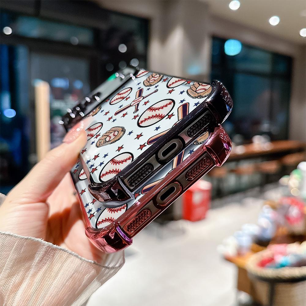 Phone Case for iPhone 17 Pro Max Air 16 15 14 13 12 11 Plus Baseball.Baseball gloves Pattern Four Corner Anti-Fall Phone Case Transparent Electroplated Protective Cover