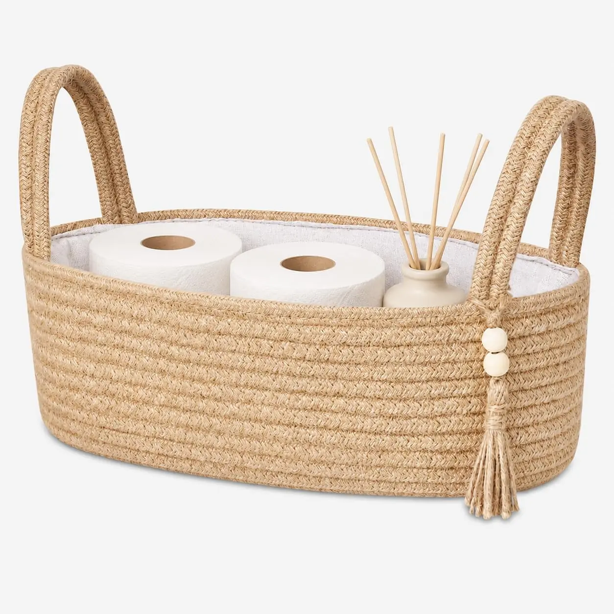 Small Storage Basket, Jute Rope Woven Toilet Paper Tray Organizer for Toilet  Top, Boho Bathroom Decor Holder for Shelf Bedroom Living Room -13x6x4 Inches