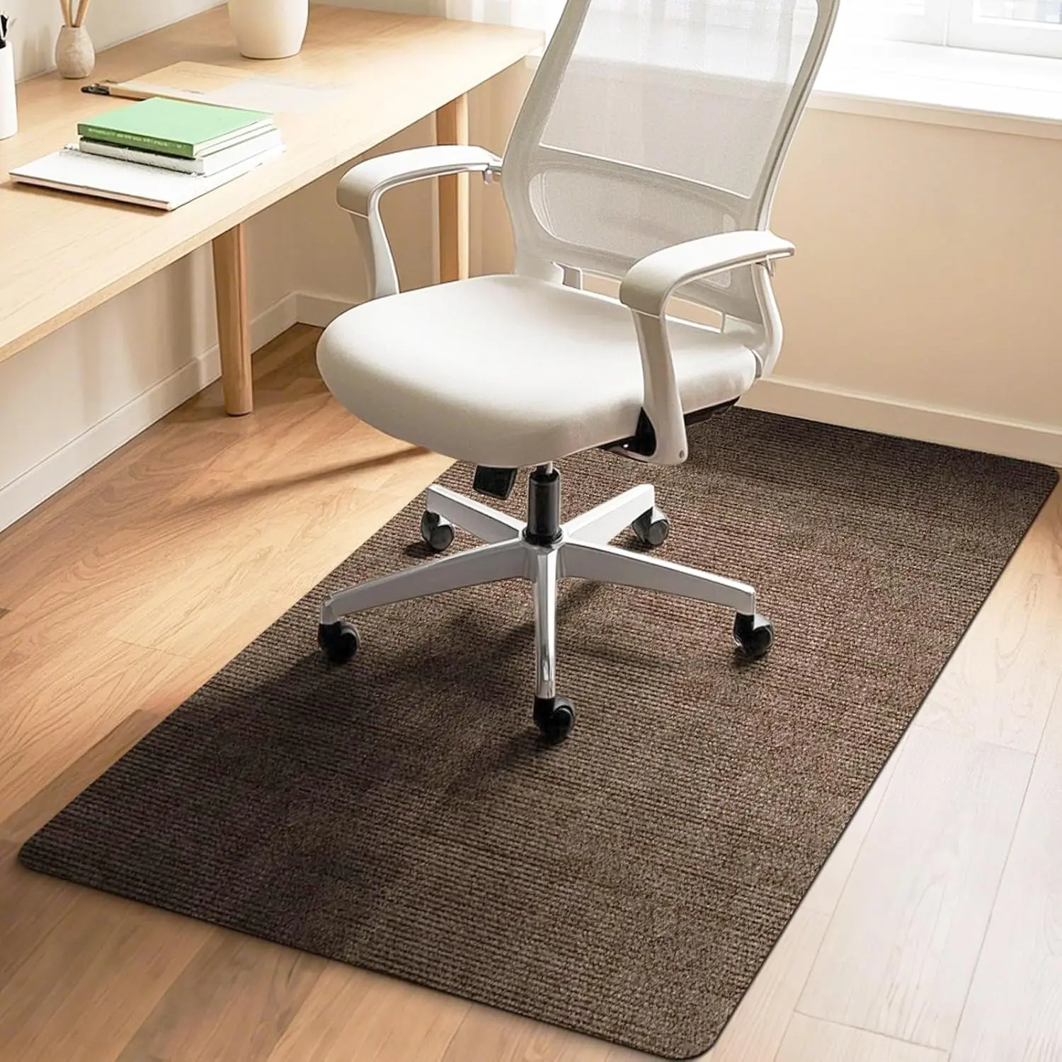 Large Size 48"x36" Polyester Office Chair Mat - Safety Hard Floors Protector for Home/Office Hardwood & Tile Floors, Anti-Slip Mat for Rolling Chairs, Coffee Color