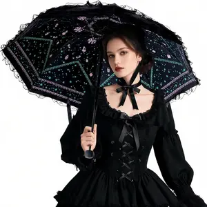 Lace Parasol Travel Sun Rain Umbrella Gothic Lolita Umbrella UV Sun Protection Vintage Foldable for Women Cosplay Photoshoot Props Party DecorationGift