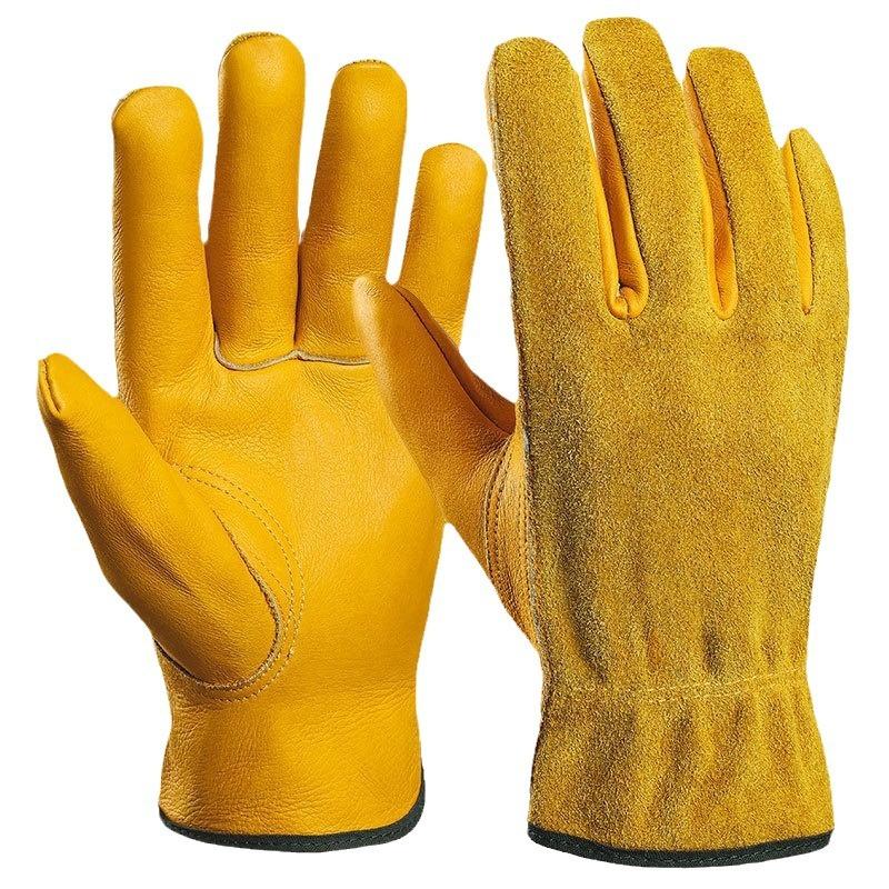 Touch screen gardening garden gloves stab-resistant wear-resistant outdoor camping protective cowhide gloves welder labor insurance gloves