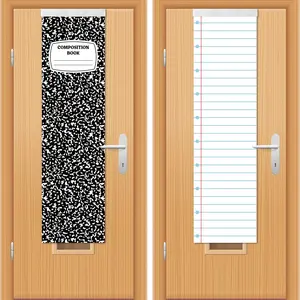 to School Classroom Door Window Cover - 2 count Composition Notebook Curtain Blackout Shades Front Door Decoration Darkening Glass Window Cover for  School Classroom Office Supplies