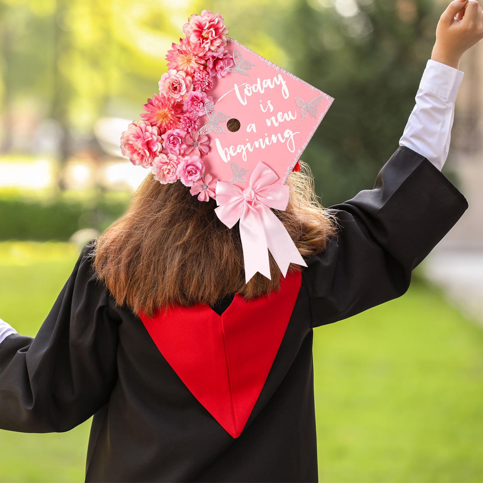 41-Pcs DIY Graduation Cap Decoration Kit for Class of 2026 - Party Accessories with Artificial Flowers, 3D Butterflies, Cute Graduation Bow, Grad Cap Topper Ideas, Ceremony Photo-Ready Grad Party Supplies, Craft Gift for Kids