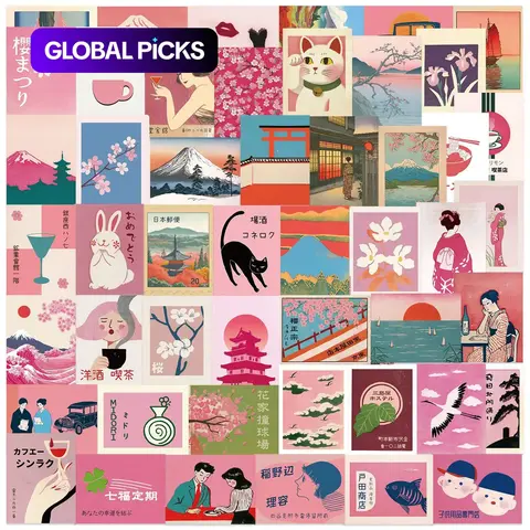 50pcs Retro Pink Japanese Aesthetic Graffiti Stickers, Decor Decals for Scrapbooks, Diaries, Laptops & Cars, with Positive Messages, Ideal Gift, Decorative Decal #GLOBAL PICKS
