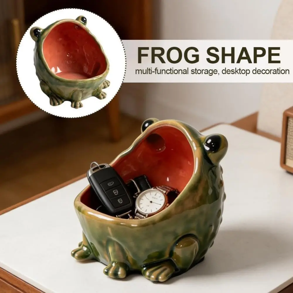 Frog Statue Storage Tray, Entrance Key Holder, Desktop Decoration, Creative Animal Sculpture, Ceramic Ornaments, Cute Housewarming Gift, Home Decor Figurines